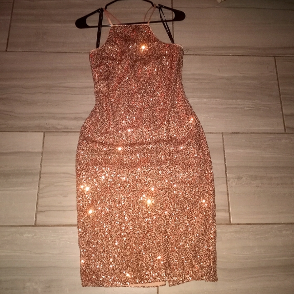 Guess Pink sequin bodycon dress 6 worn 1x